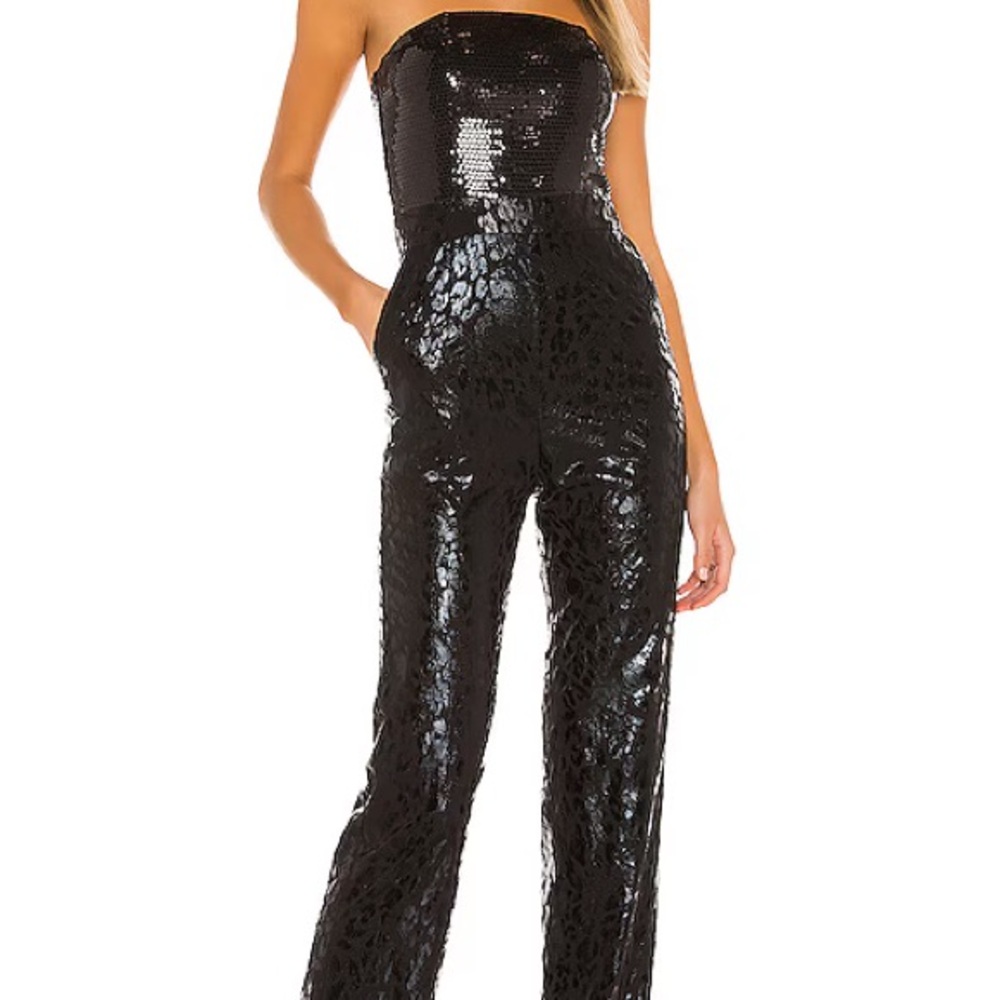 Black Sequin Strapless Leopard Jumpsuit